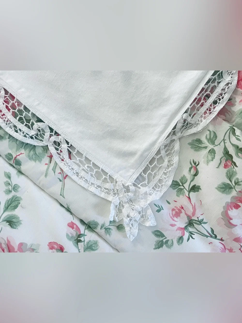 Vintage Battenburg Lace Pillowcase Shams (2) White Cotton Shabby Chic King Sz